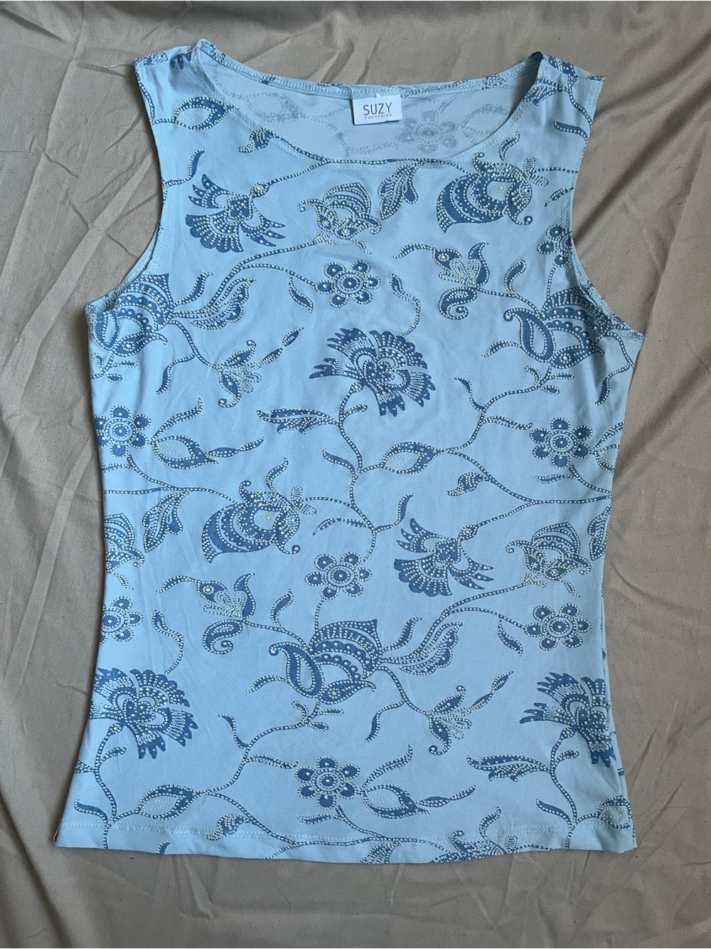 🦋 Vintage Whimsigoth Light Blue Floral Tank Top